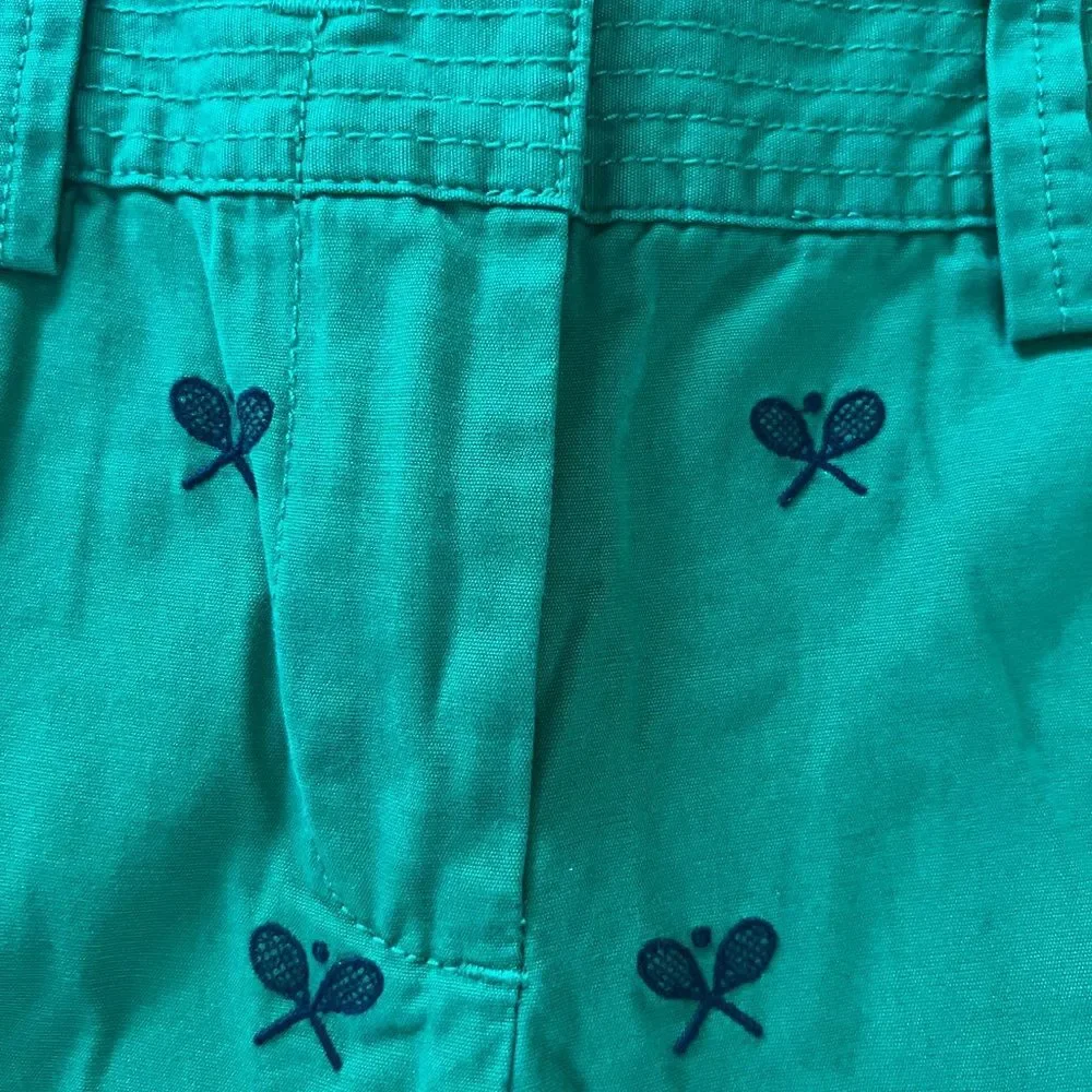 J Crew Women's Green Bermuda Shorts with Embroidered Navy Tennis City Fit Size 6